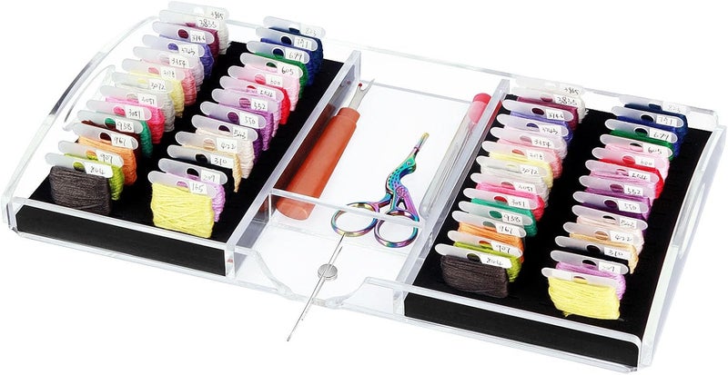 Hamtery Acrylic Working Tray for Cross Stitch and Embroidery Supplies, Embroidery Floss Bobbins Organizer with Magnetic Needle Holder and Tools Storage-Tray Only (Large-For thin/standard bobbin) - Image 1